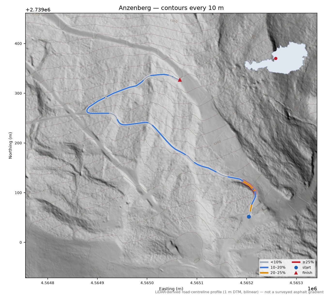 Anzenberg LiDAR hillshade map with contours