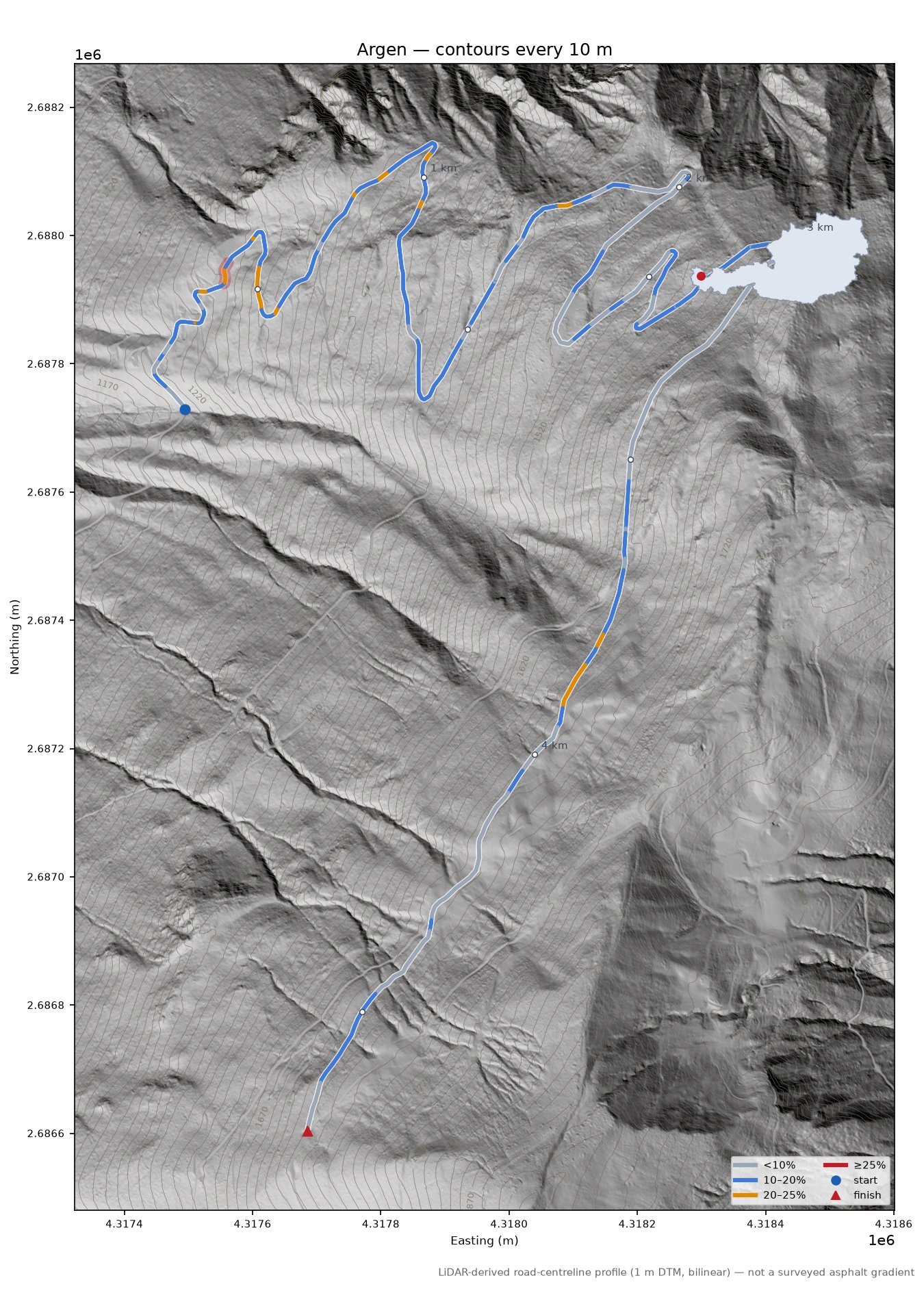 Argen LiDAR hillshade map with contours