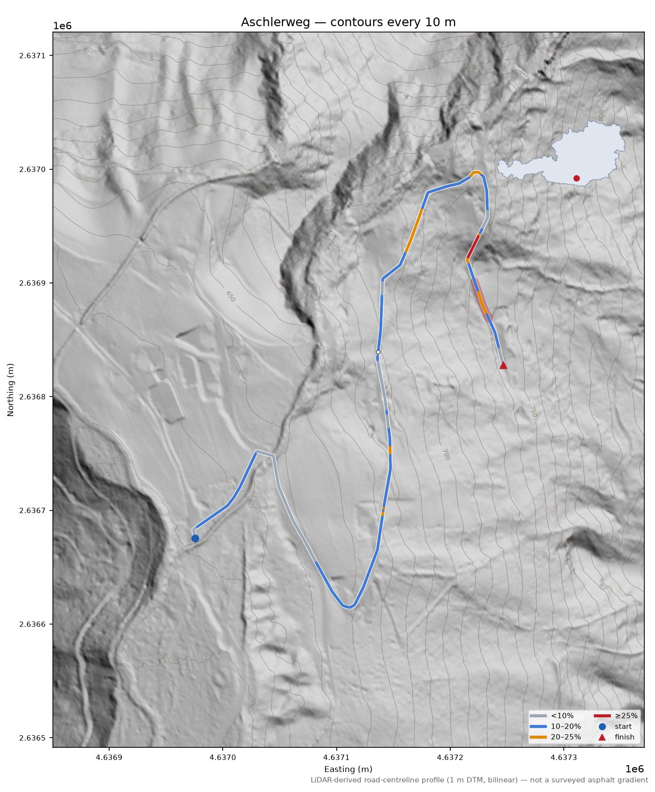 Aschlerweg LiDAR hillshade map with contours