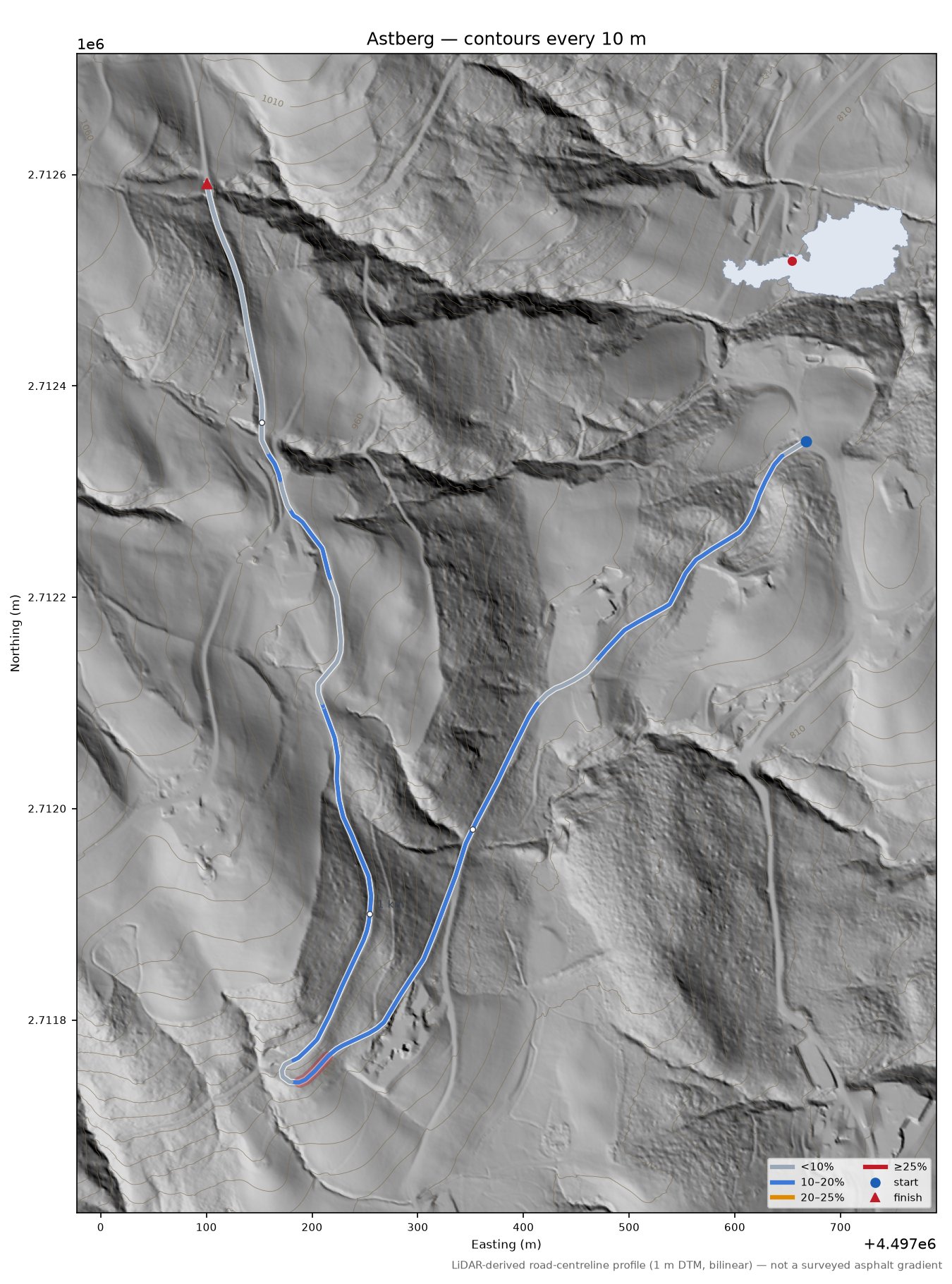 Astberg LiDAR hillshade map with contours