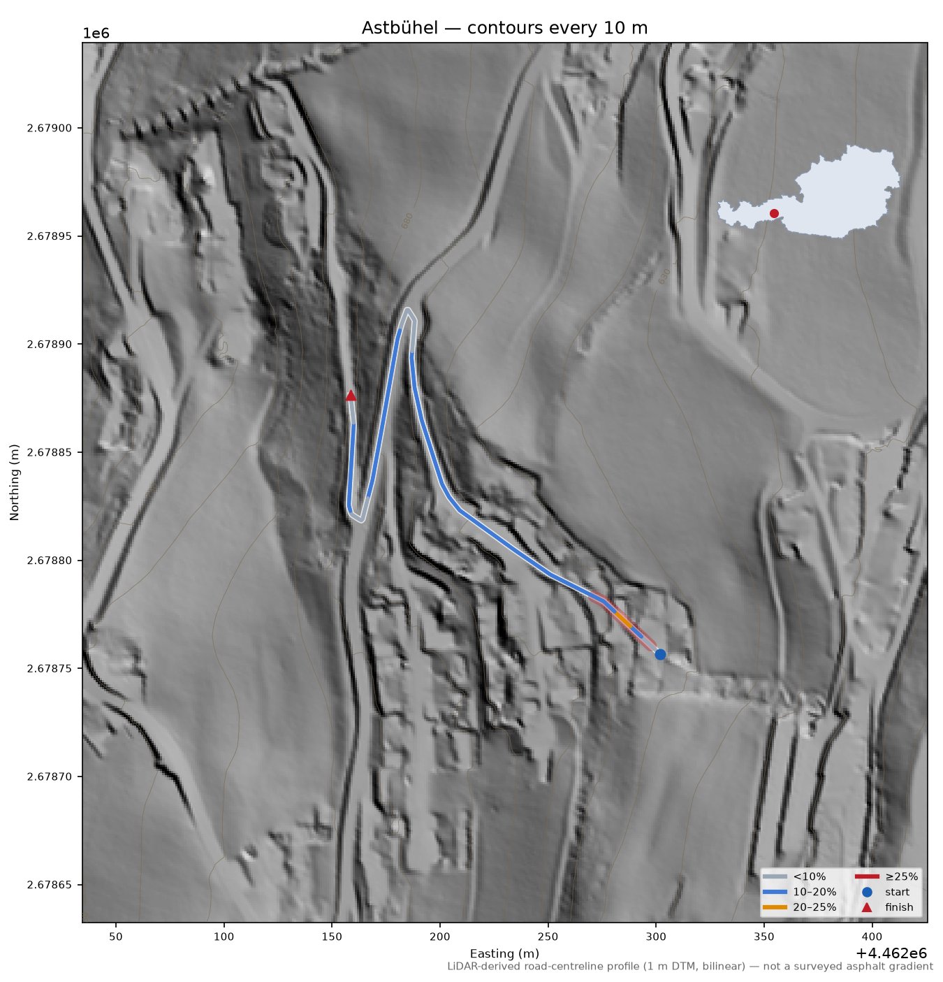 Astbühel LiDAR hillshade map with contours