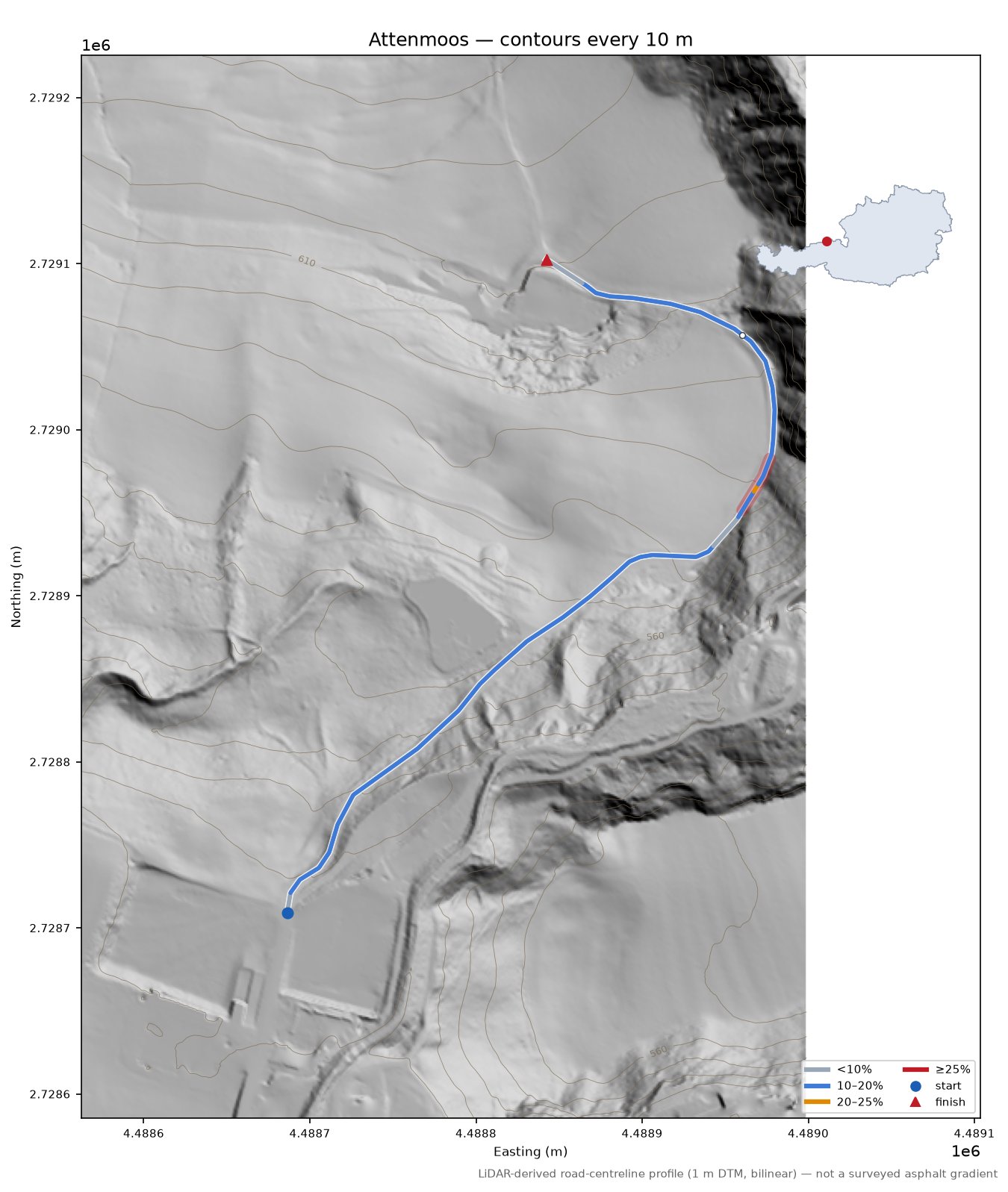 Attenmoos LiDAR hillshade map with contours