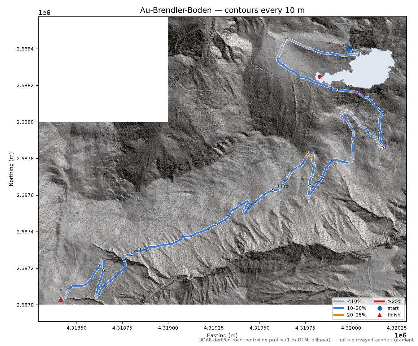 Au-Brendler-Boden LiDAR hillshade map with contours