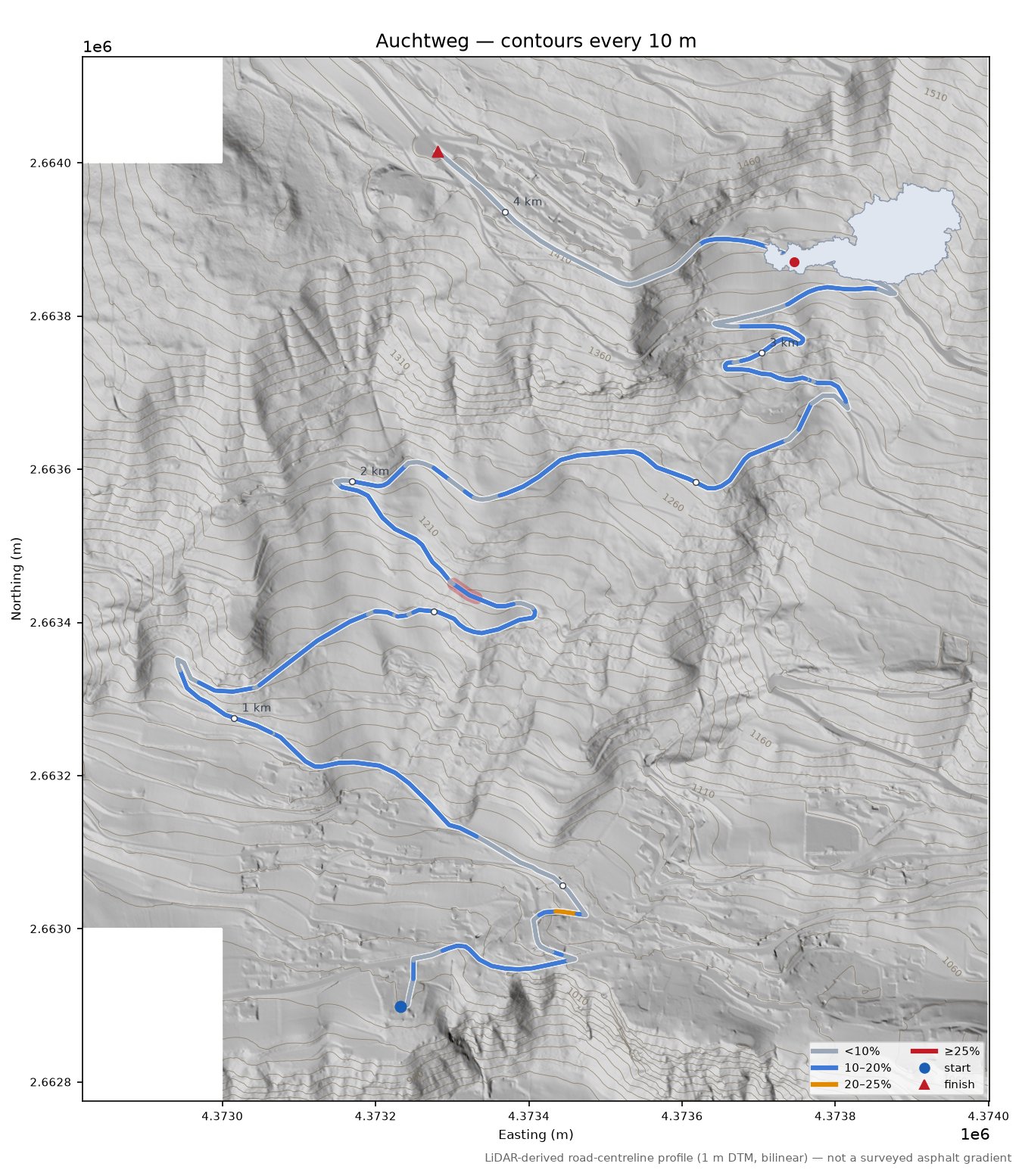 Auchtweg LiDAR hillshade map with contours