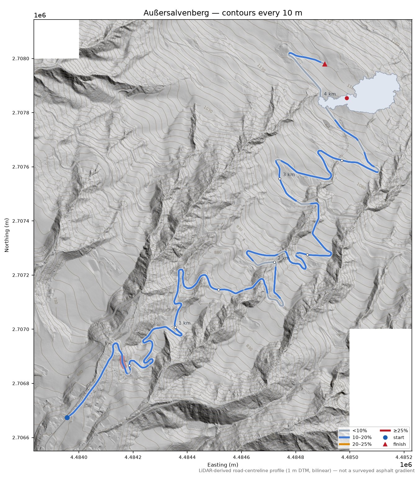 Außersalvenberg LiDAR hillshade map with contours