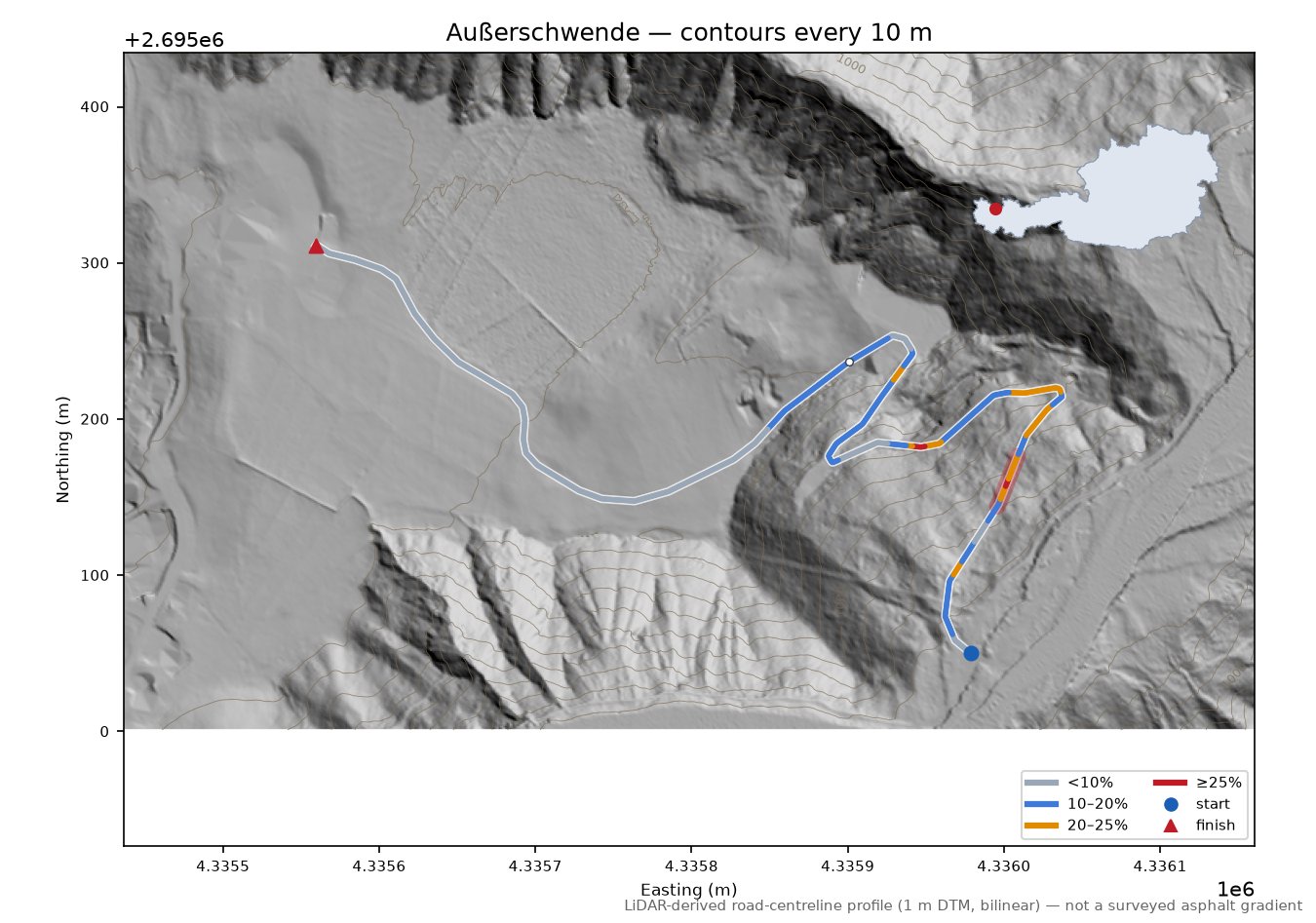 Außerschwende LiDAR hillshade map with contours
