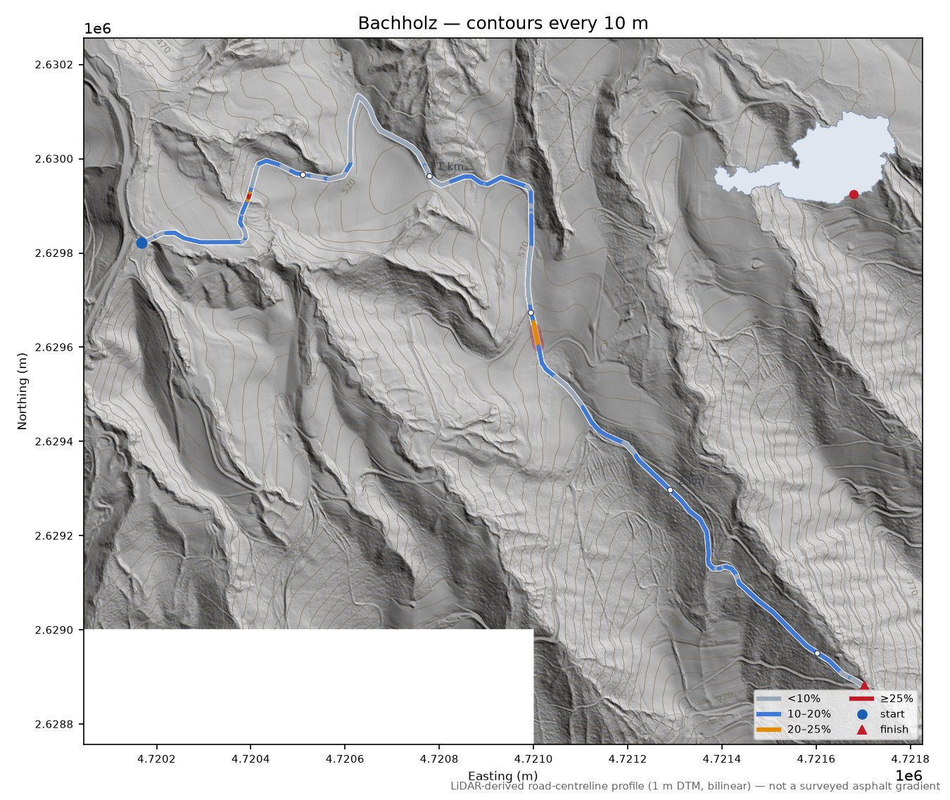 Bachholz LiDAR hillshade map with contours