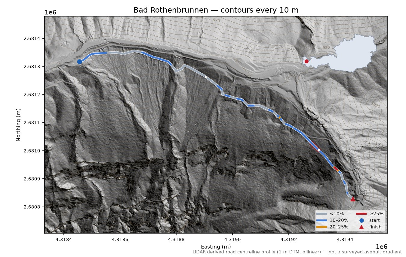 Bad Rothenbrunnen LiDAR hillshade map with contours