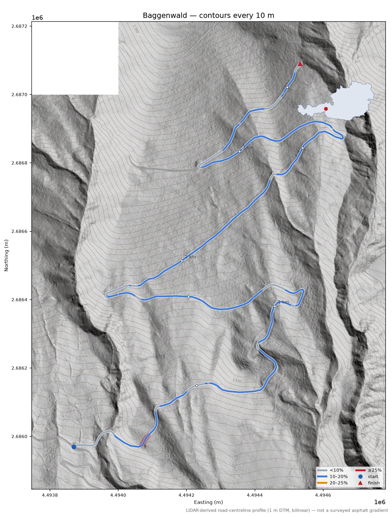 Baggenwald LiDAR hillshade map with contours