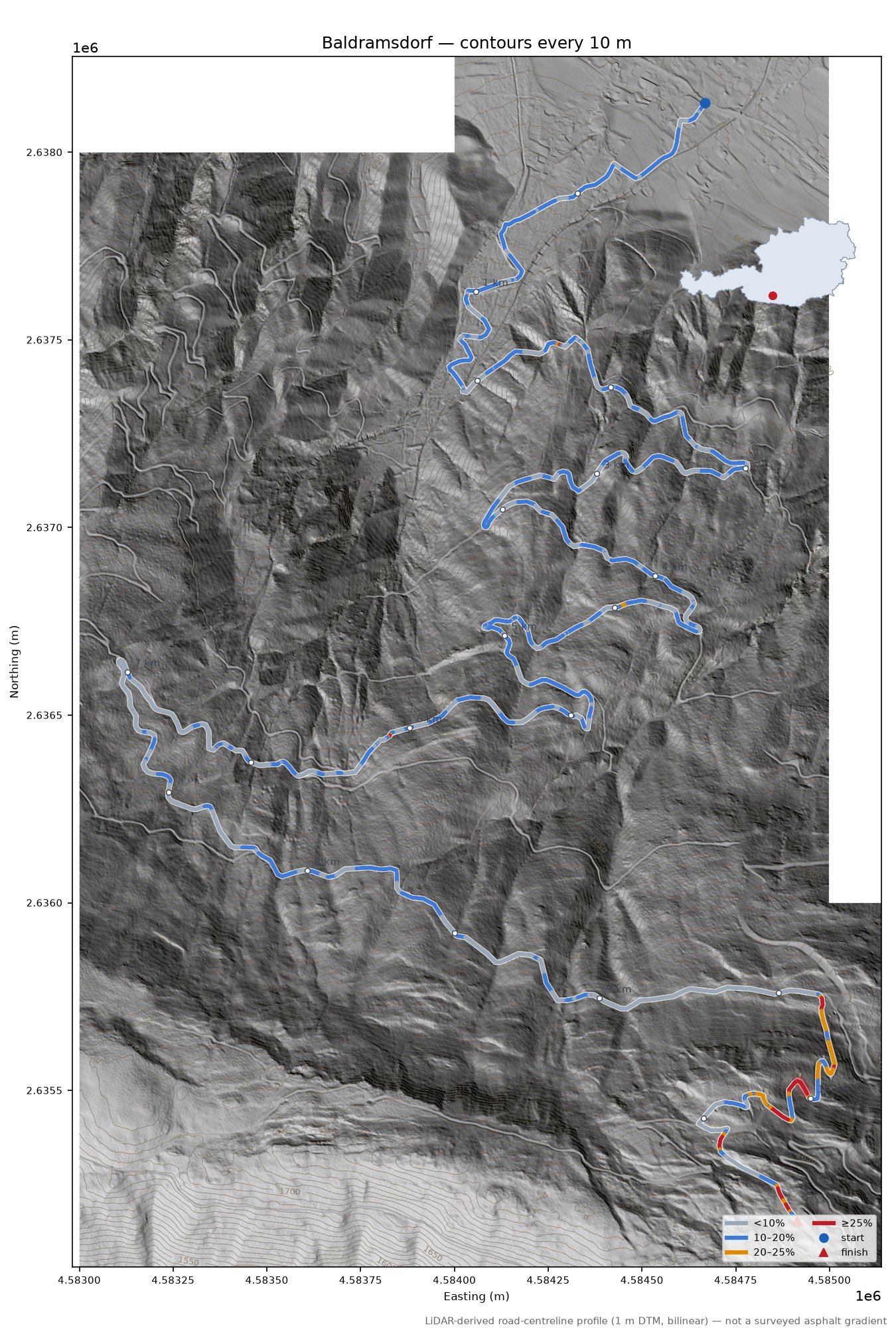 Baldramsdorf LiDAR hillshade map with contours