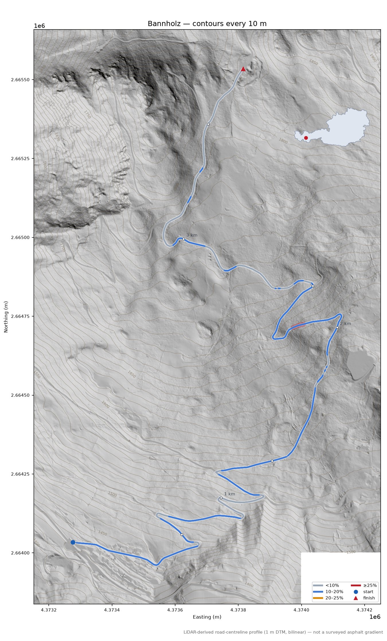 Bannholz LiDAR hillshade map with contours