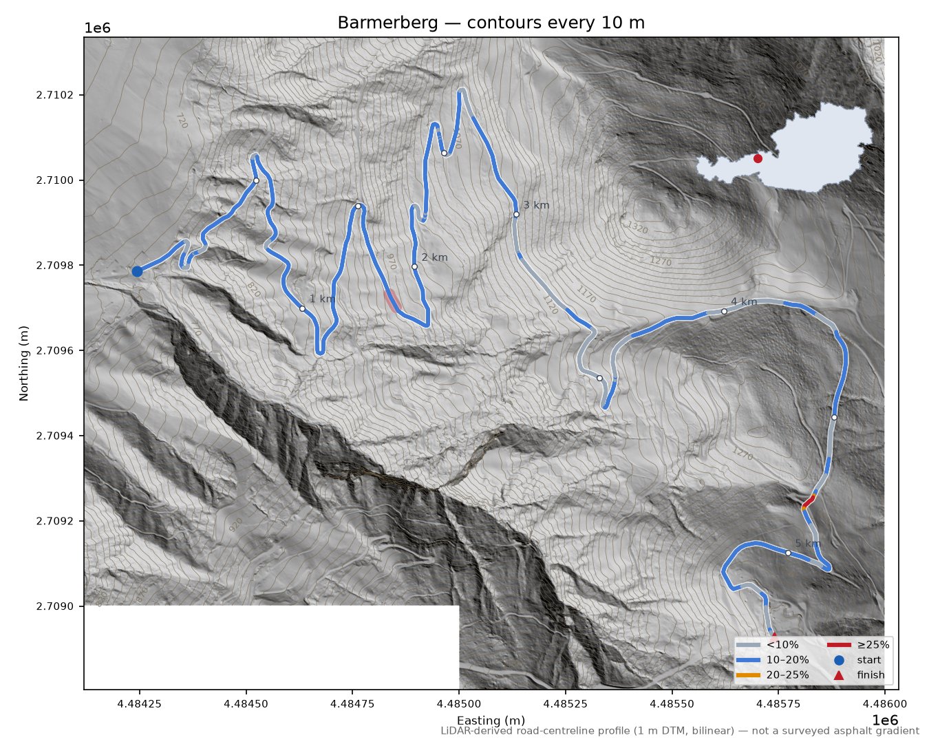 Barmerberg LiDAR hillshade map with contours