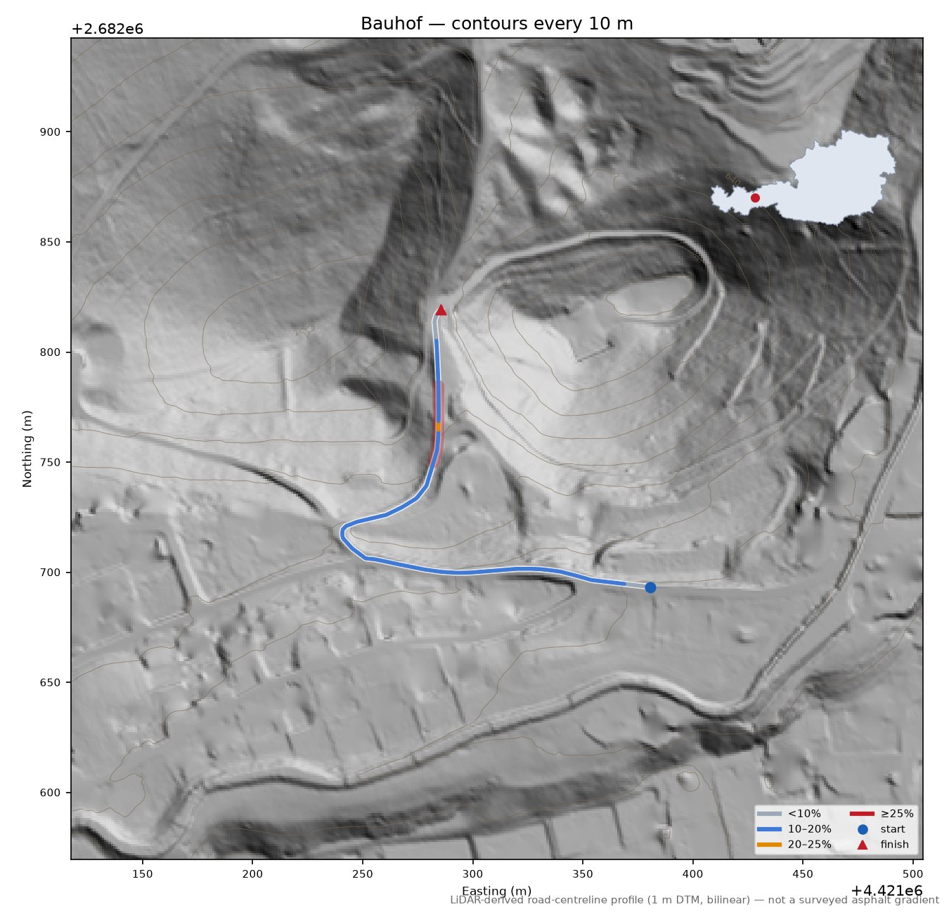 Bauhof LiDAR hillshade map with contours