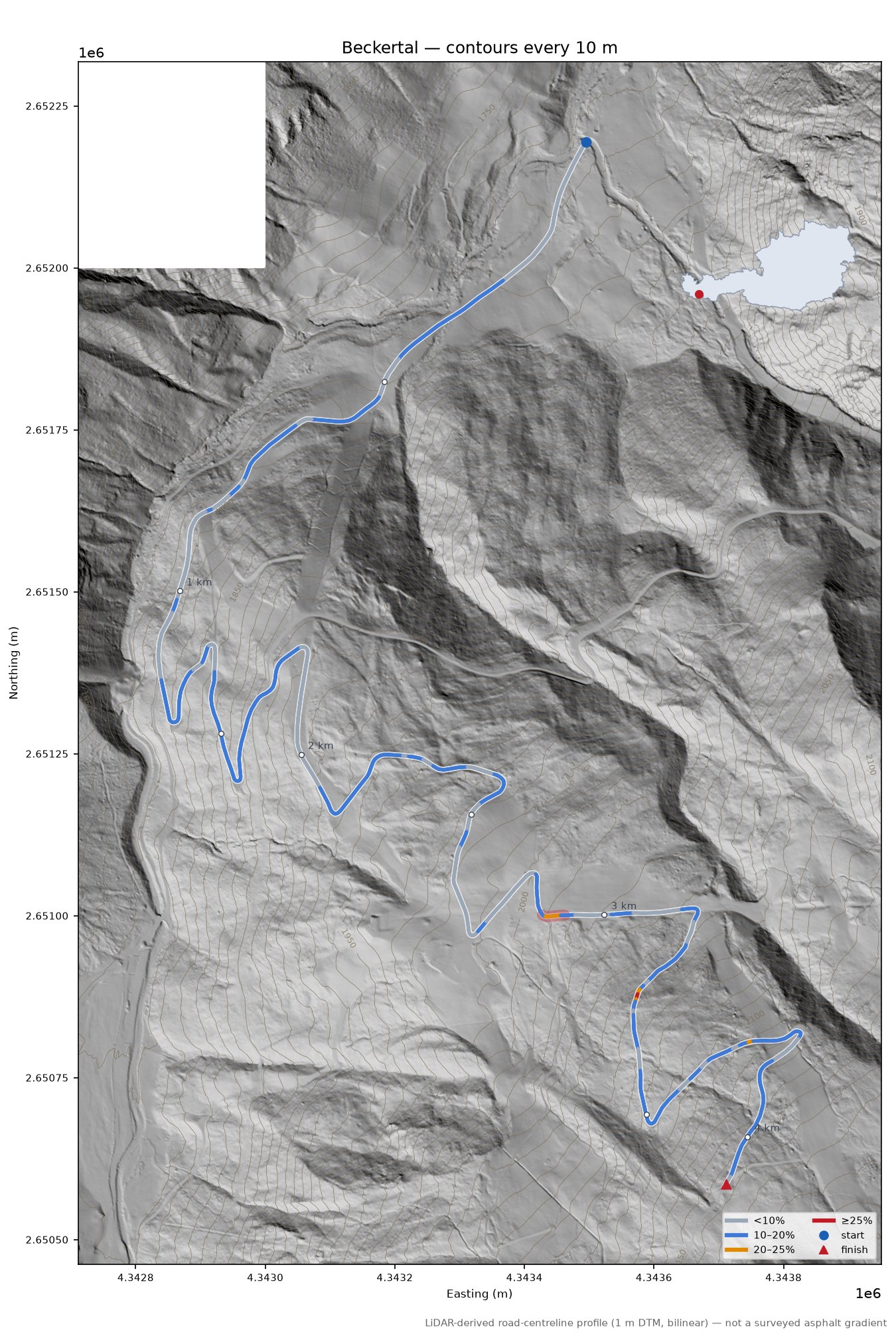 Beckertal LiDAR hillshade map with contours