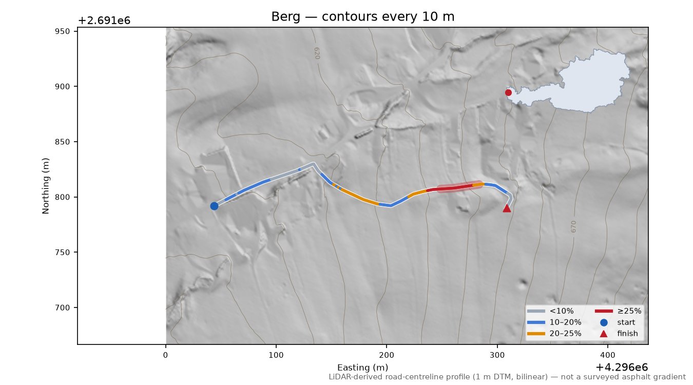 Berg LiDAR hillshade map with contours