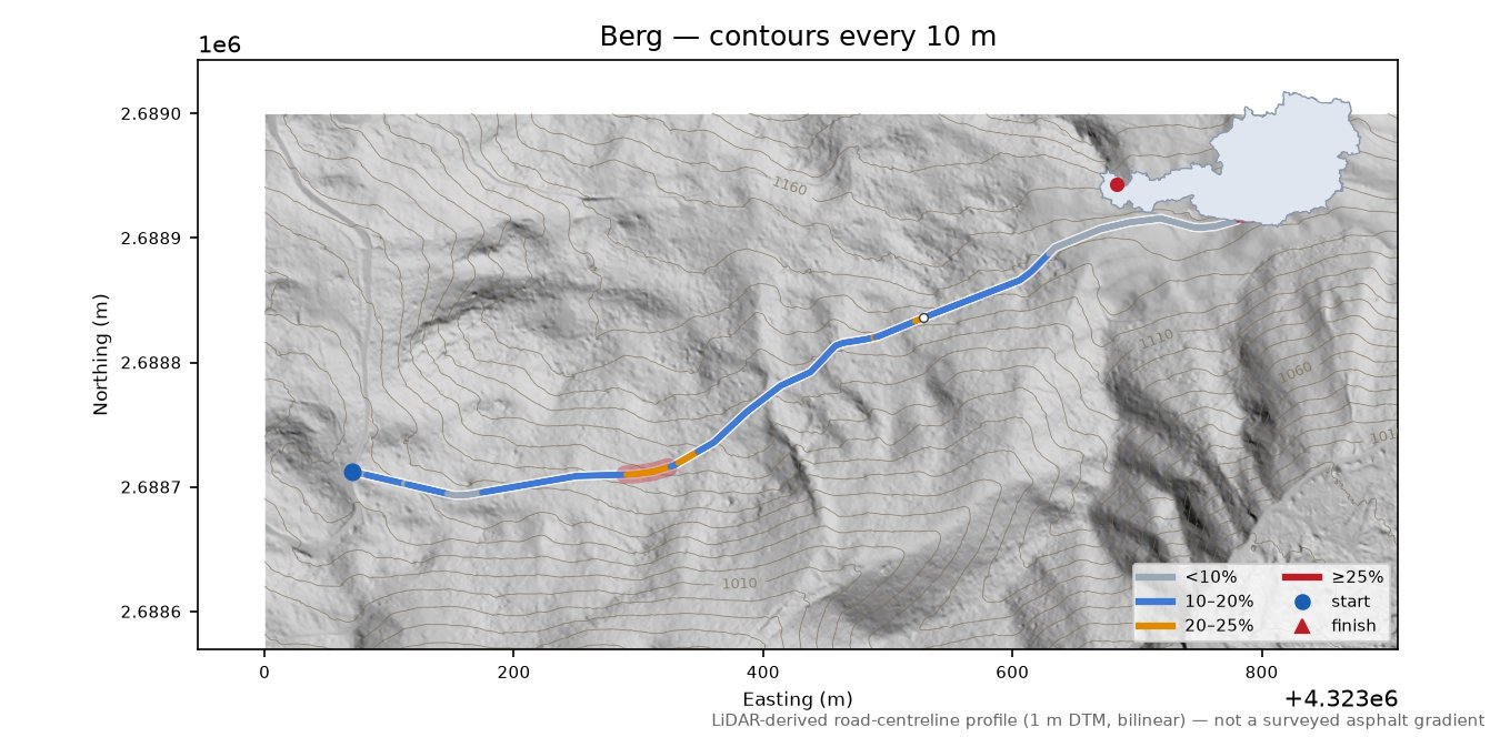 Berg LiDAR hillshade map with contours