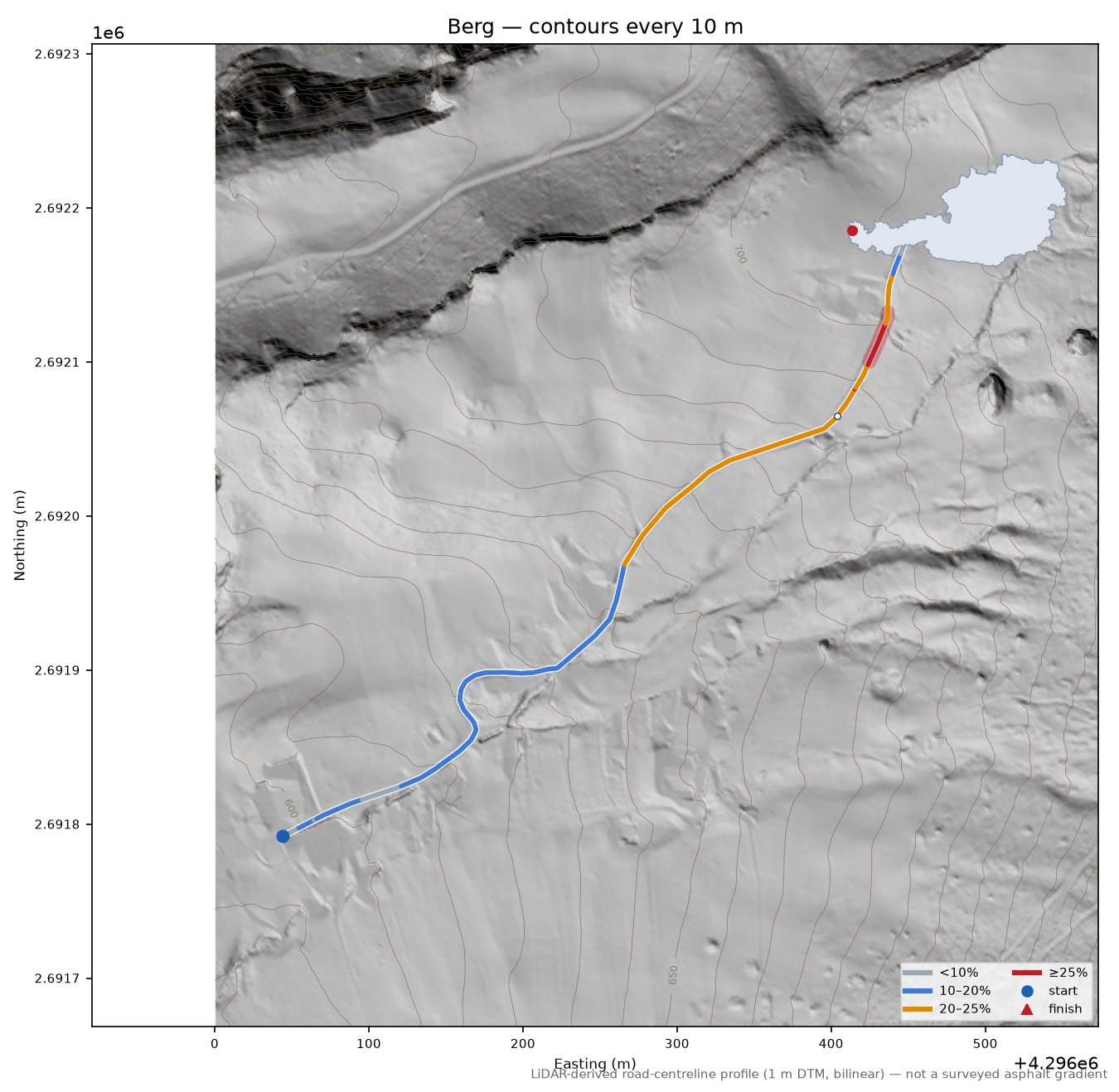 Berg LiDAR hillshade map with contours