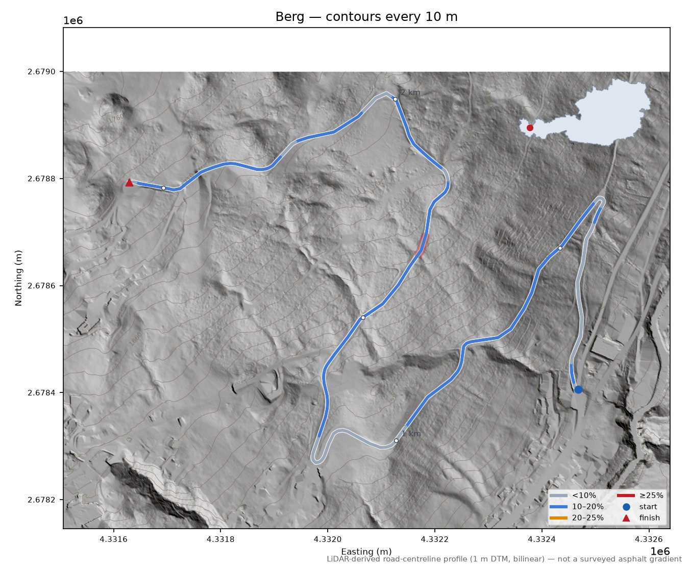 Berg LiDAR hillshade map with contours