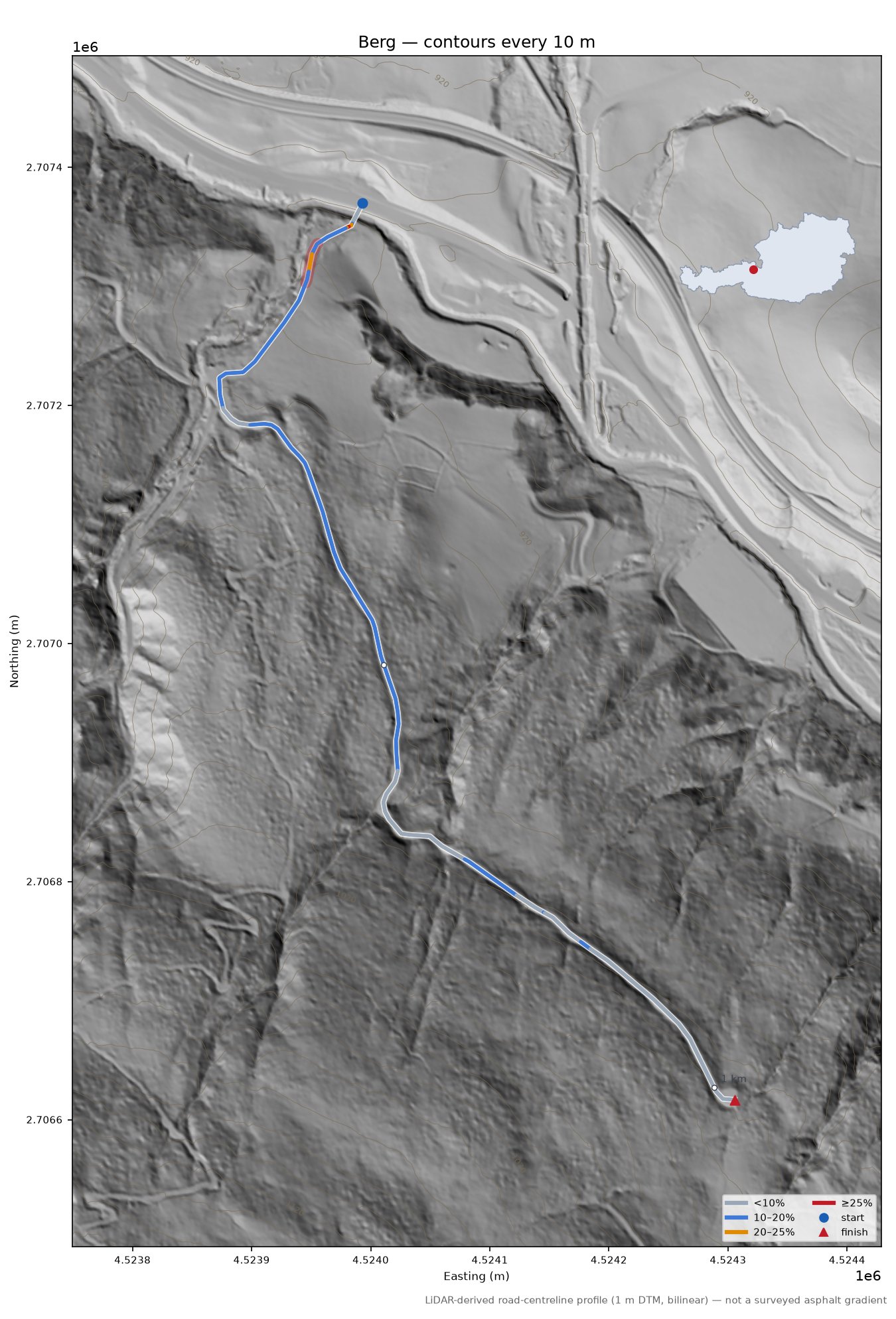 Berg LiDAR hillshade map with contours