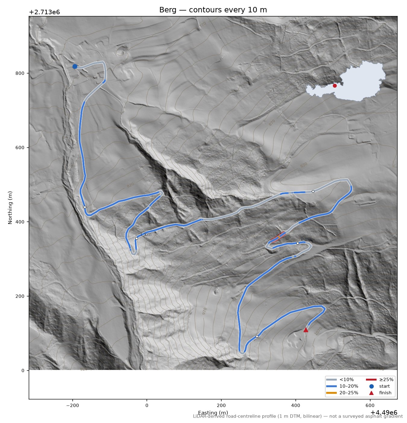 Berg LiDAR hillshade map with contours