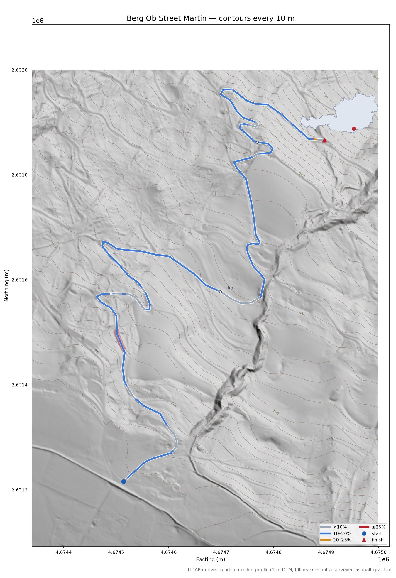 Berg Ob Street Martin LiDAR hillshade map with contours