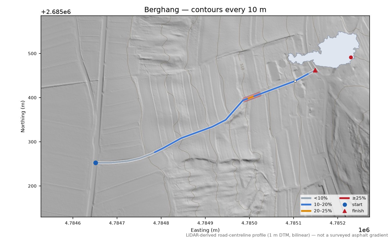 Berghang LiDAR hillshade map with contours