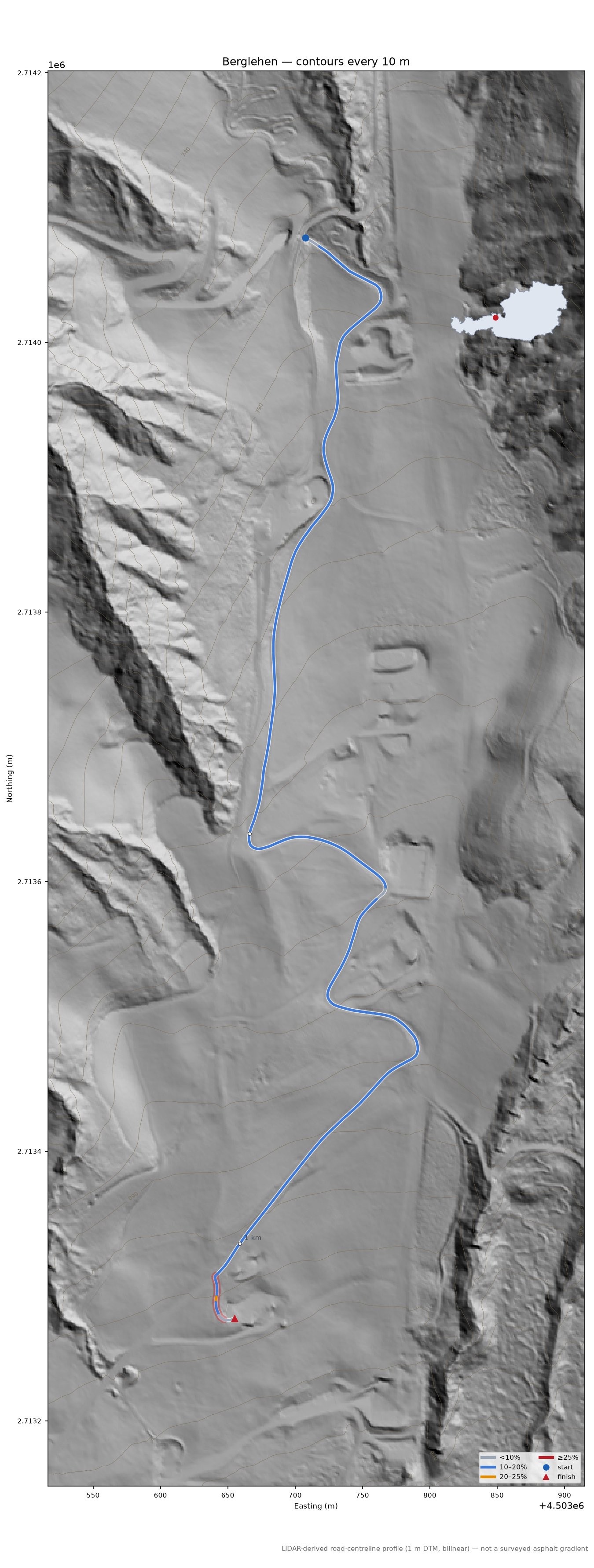 Berglehen LiDAR hillshade map with contours
