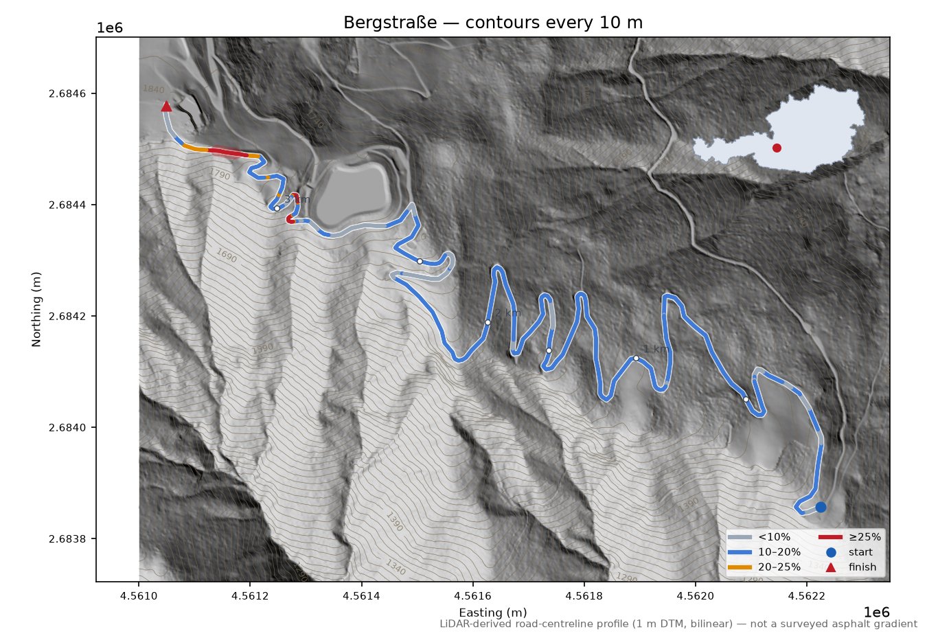 Bergstraße LiDAR hillshade map with contours