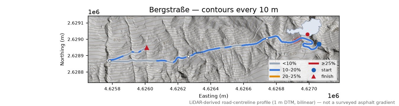 Bergstraße LiDAR hillshade map with contours