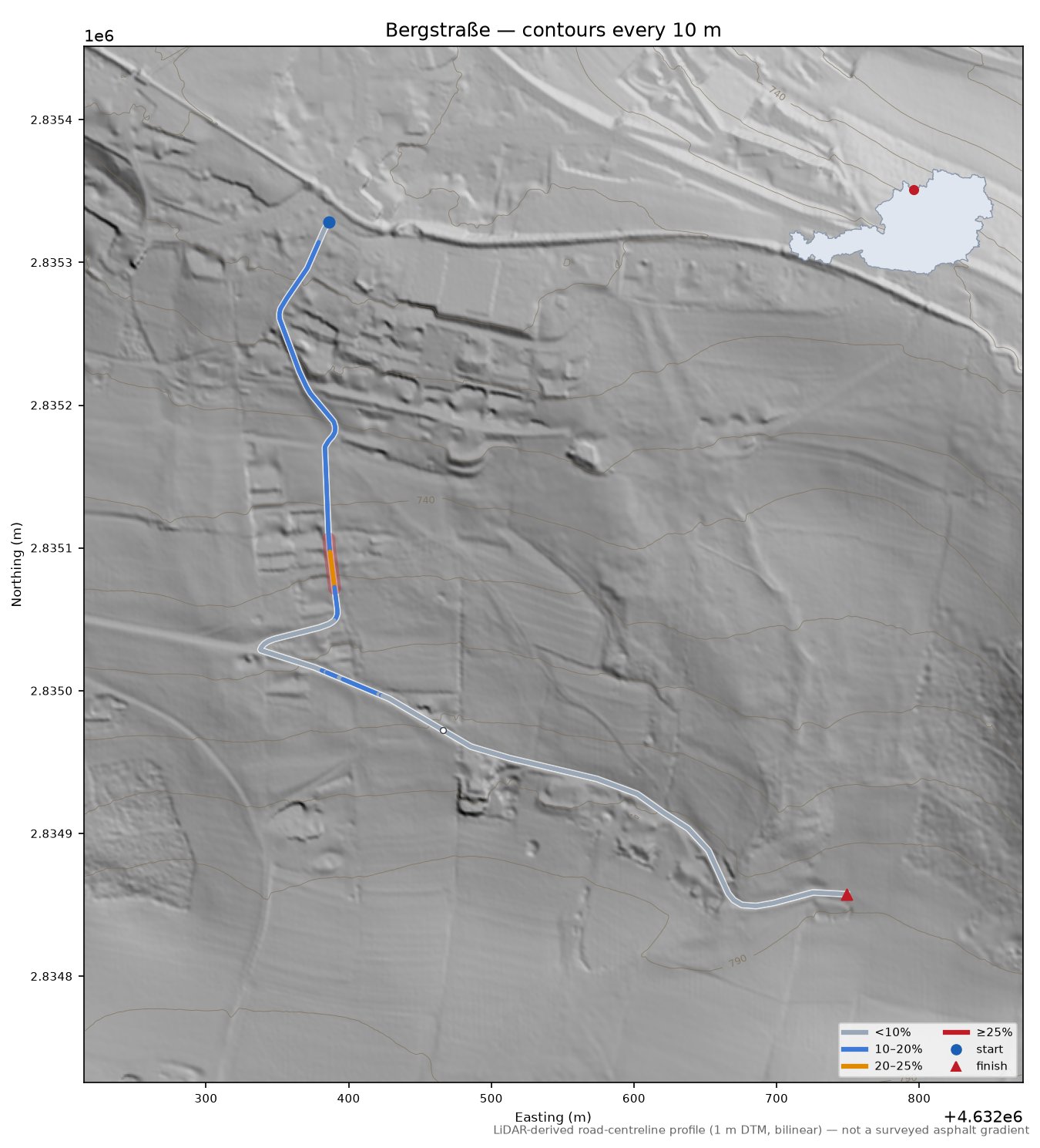Bergstraße LiDAR hillshade map with contours