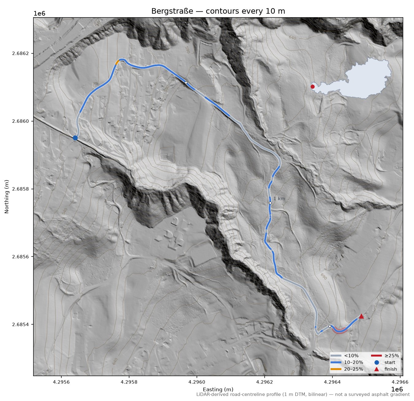 Bergstraße LiDAR hillshade map with contours