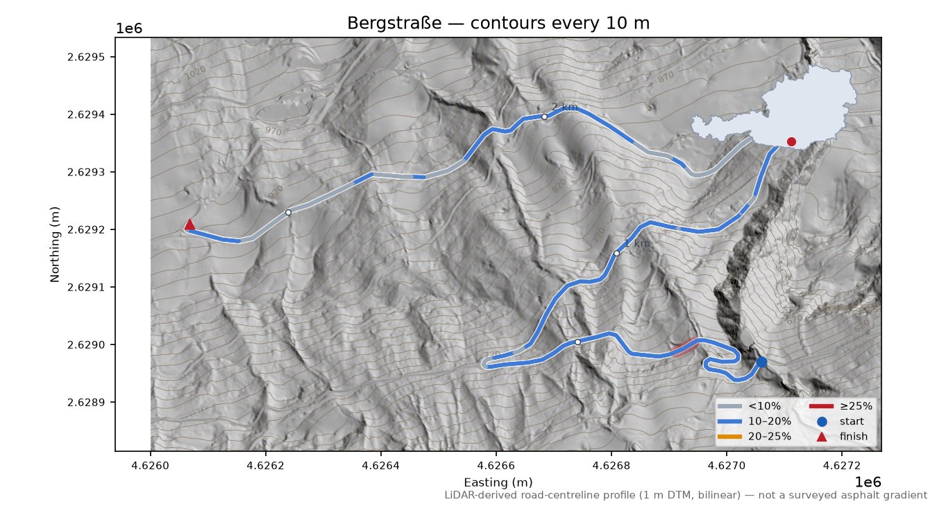 Bergstraße LiDAR hillshade map with contours