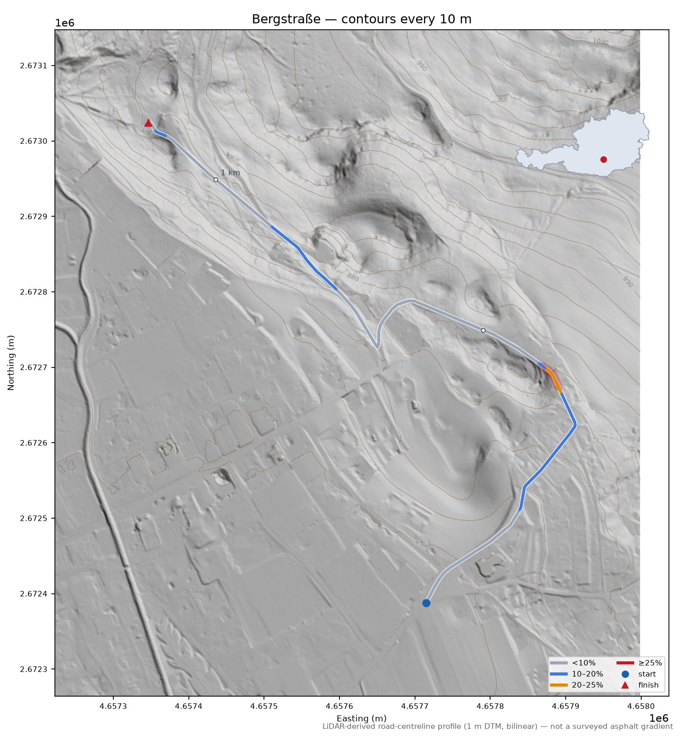 Bergstraße LiDAR hillshade map with contours