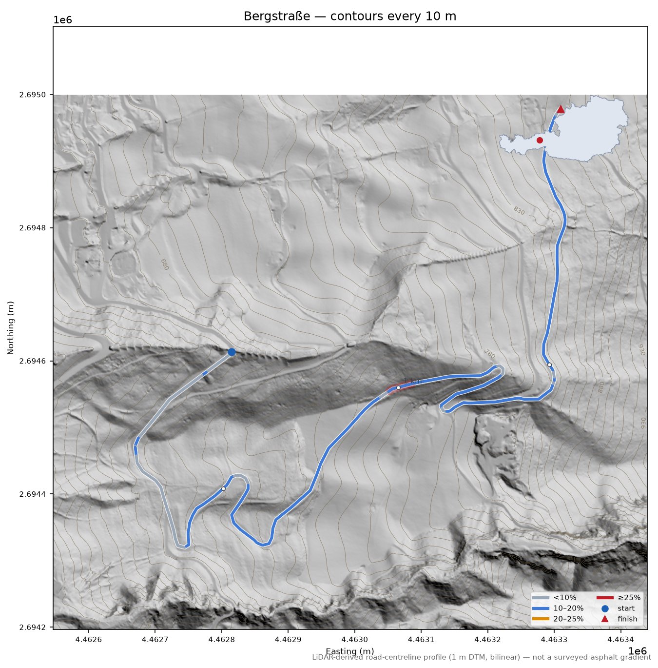 Bergstraße LiDAR hillshade map with contours