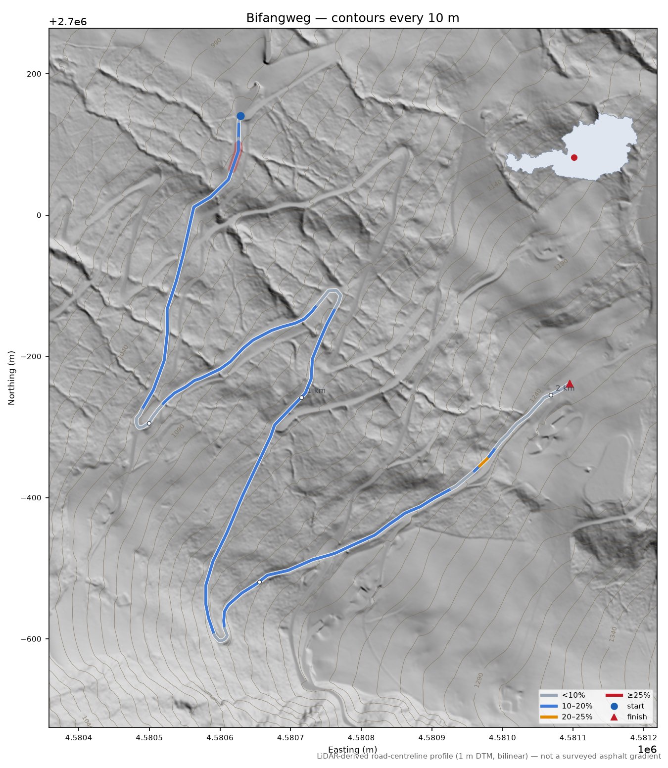 Bifangweg LiDAR hillshade map with contours