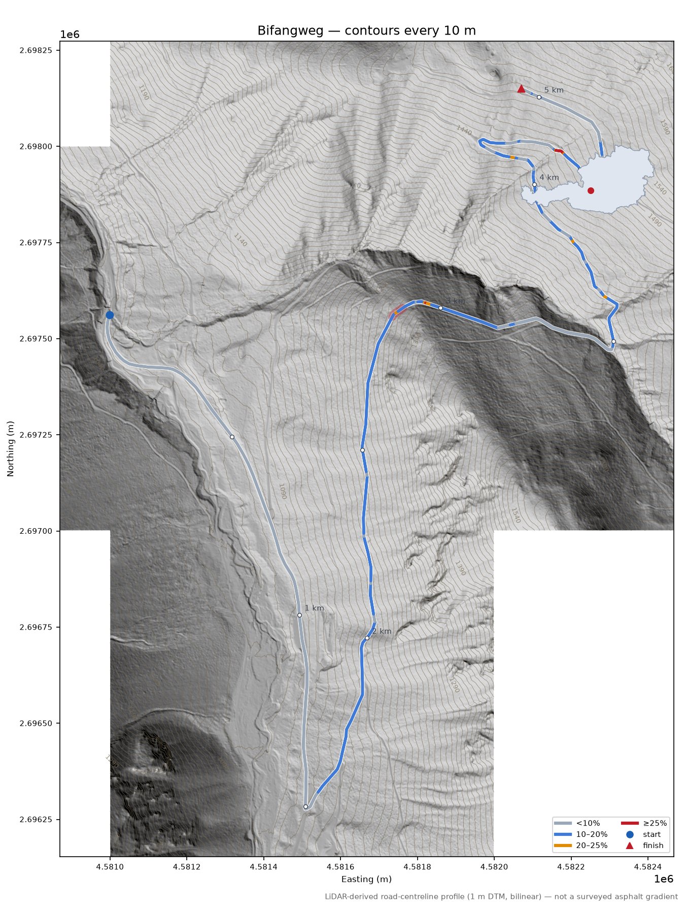 Bifangweg LiDAR hillshade map with contours