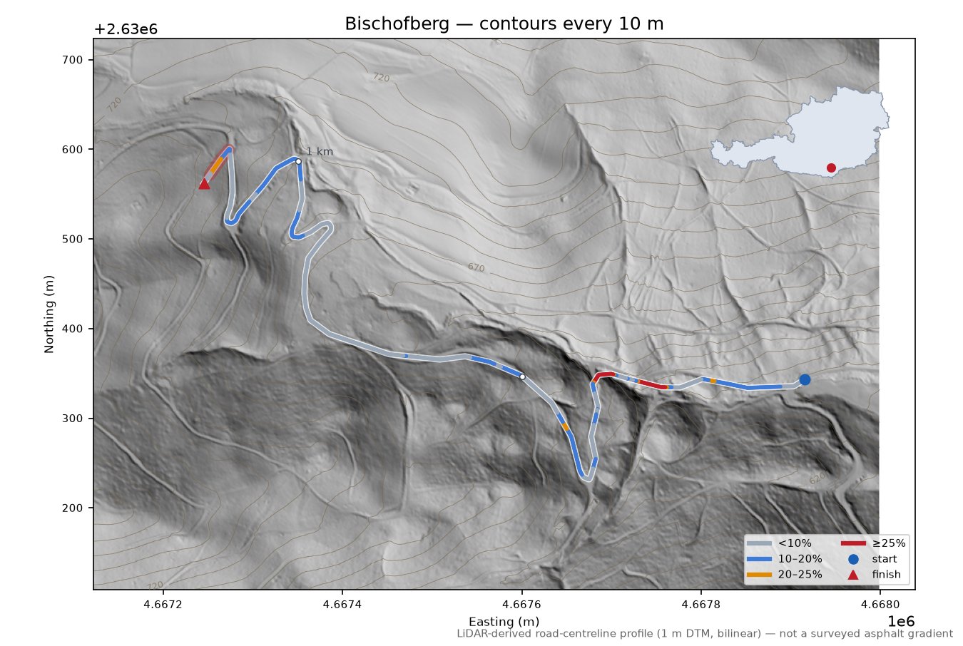 Bischofberg LiDAR hillshade map with contours