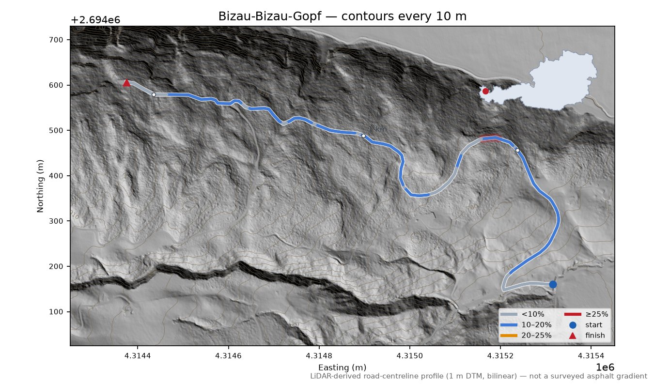 Bizau-Bizau-Gopf LiDAR hillshade map with contours