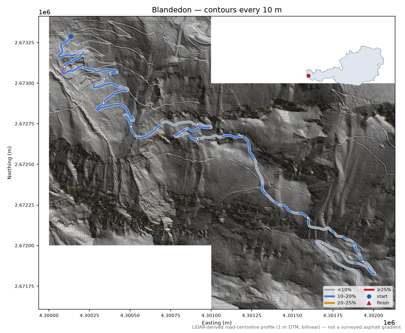 Blandedon LiDAR hillshade map with contours