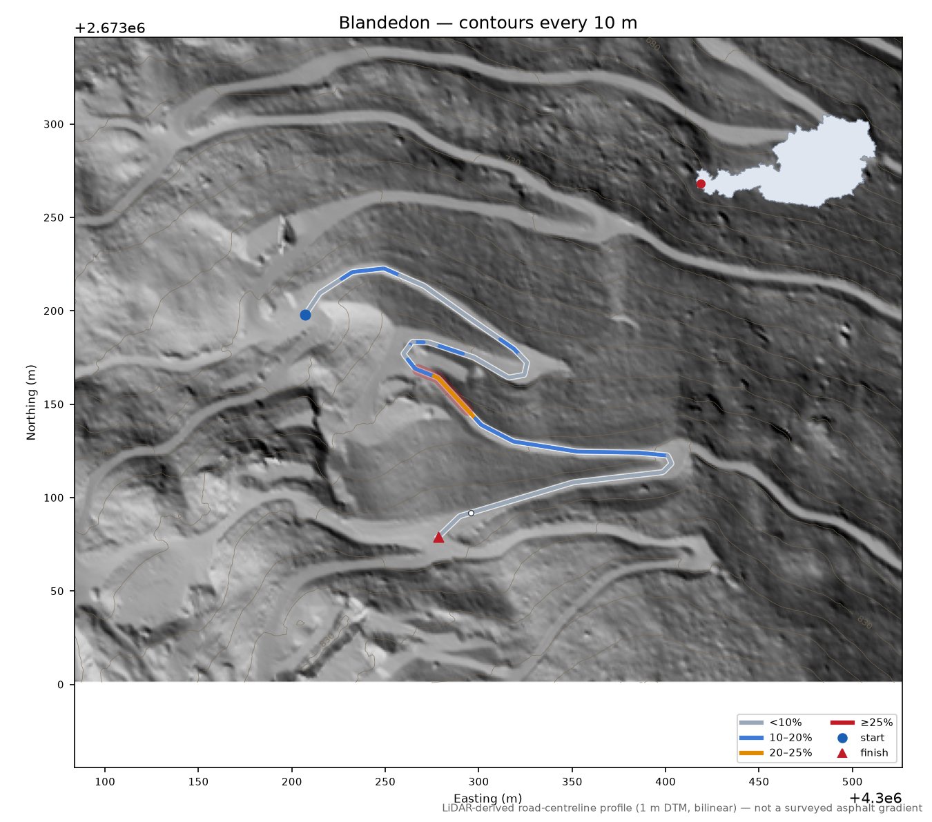 Blandedon LiDAR hillshade map with contours