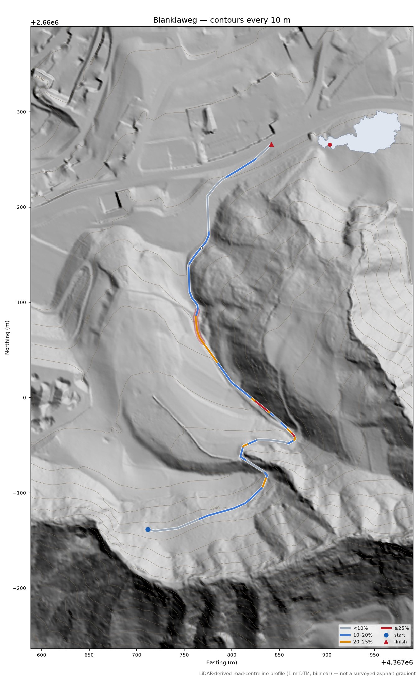 Blanklaweg LiDAR hillshade map with contours