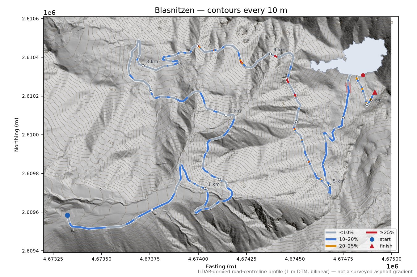 Blasnitzen LiDAR hillshade map with contours