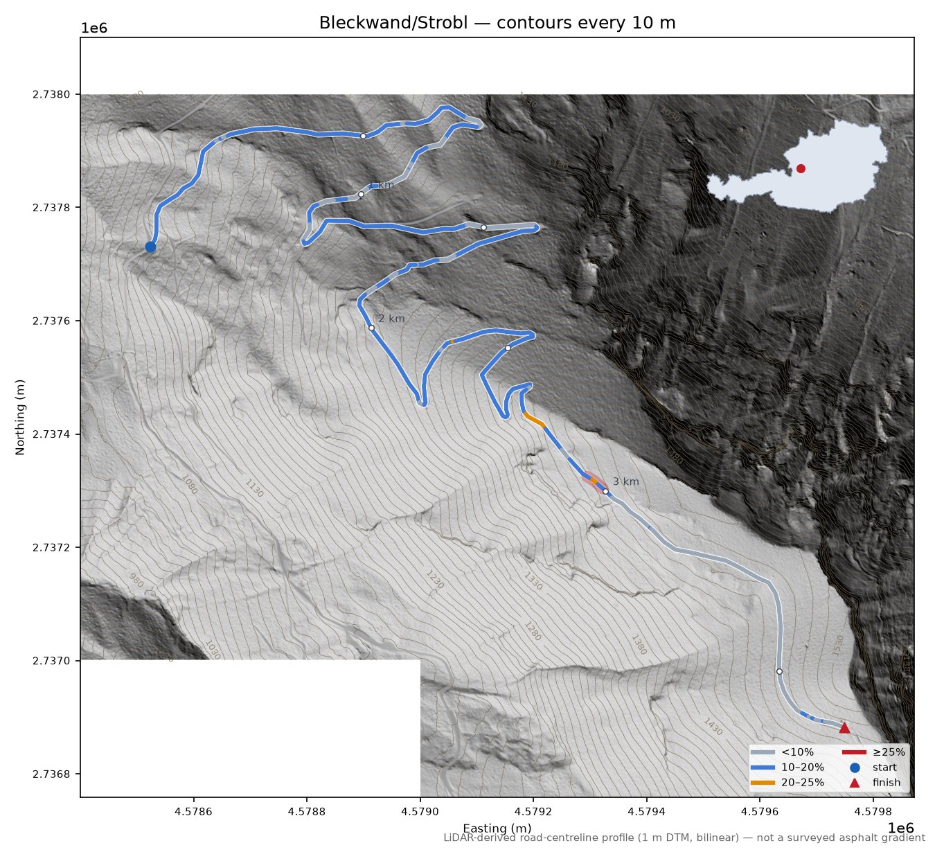 Bleckwand/Strobl LiDAR hillshade map with contours