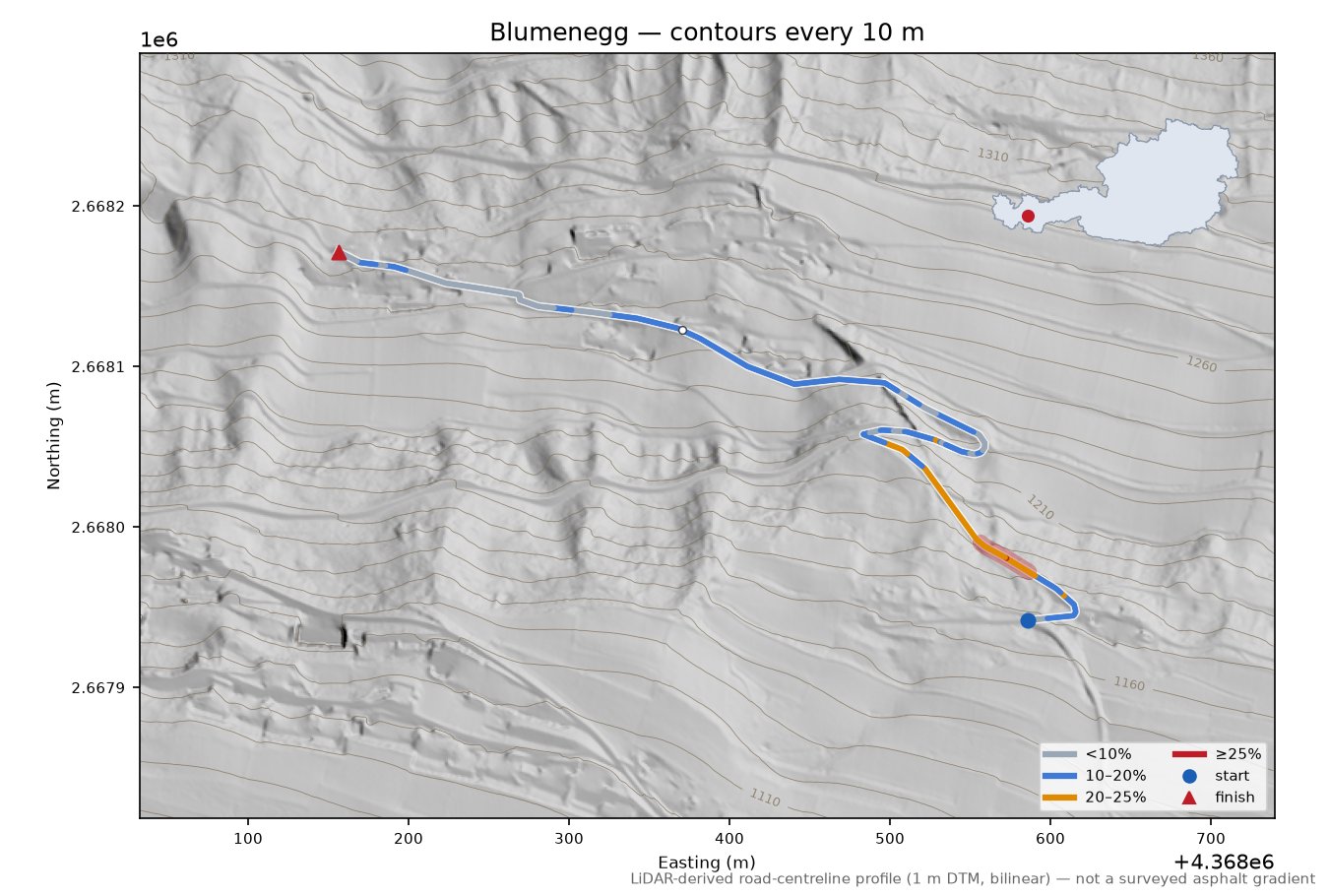 Blumenegg LiDAR hillshade map with contours