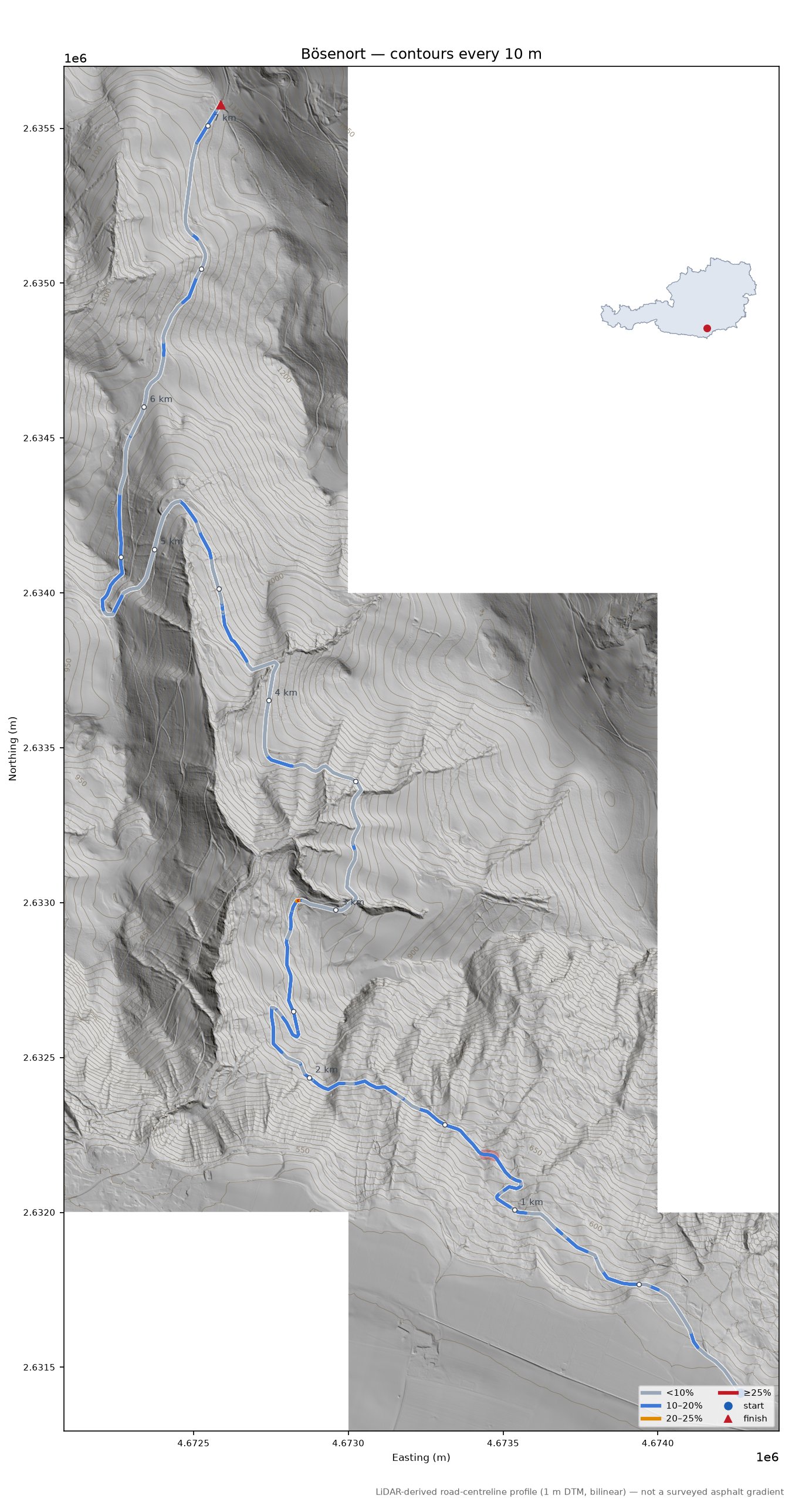 Bösenort LiDAR hillshade map with contours