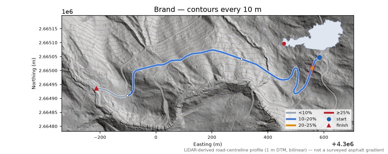 Brand LiDAR hillshade map with contours