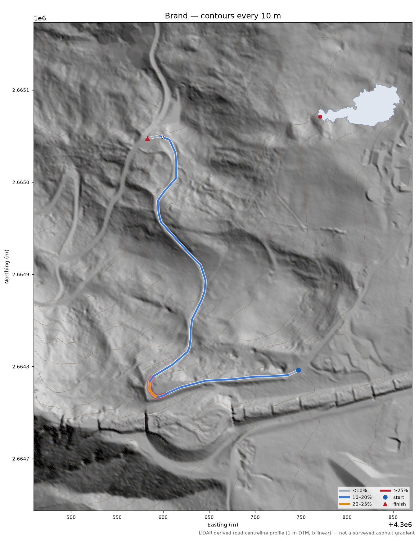 Brand LiDAR hillshade map with contours