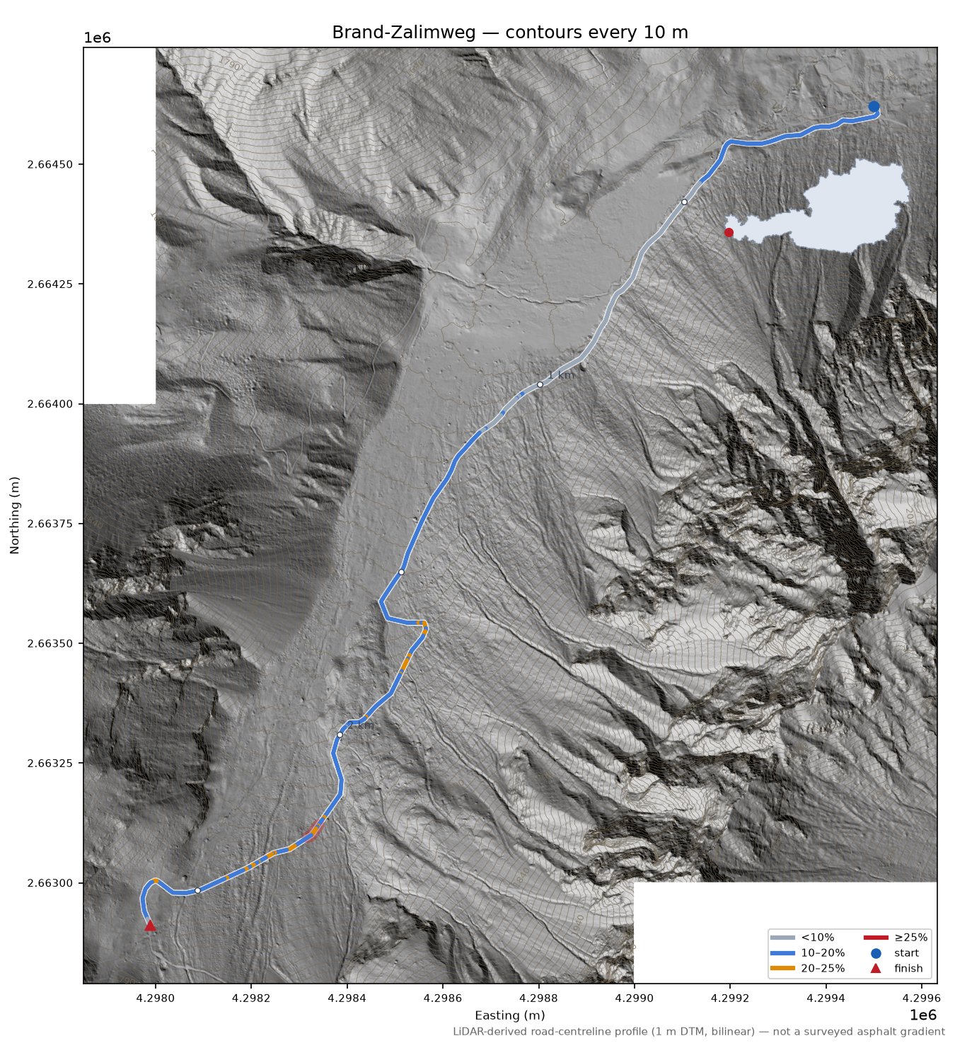Brand-Zalimweg LiDAR hillshade map with contours