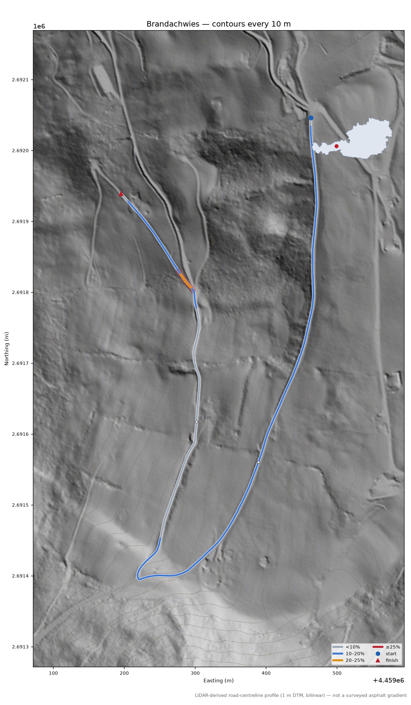 Brandachwies LiDAR hillshade map with contours