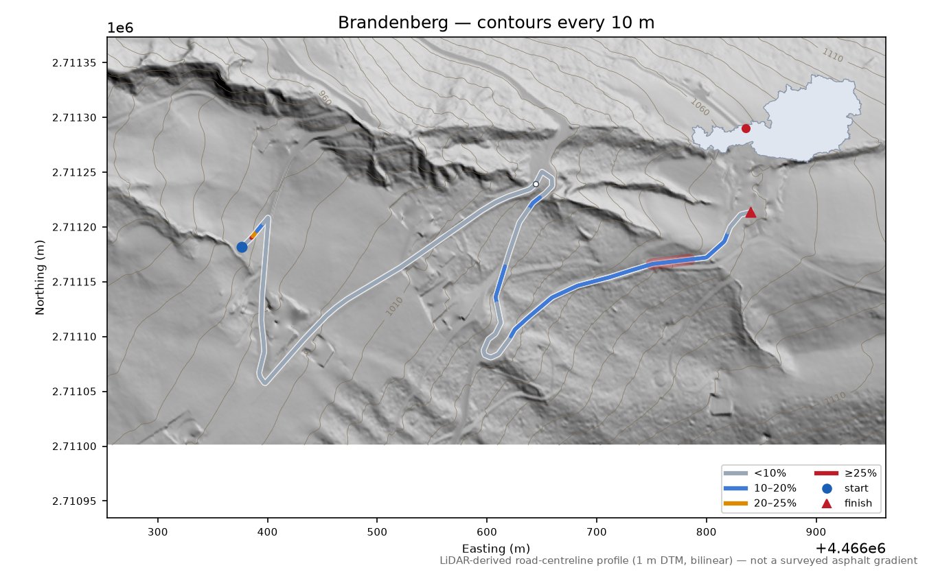 Brandenberg LiDAR hillshade map with contours